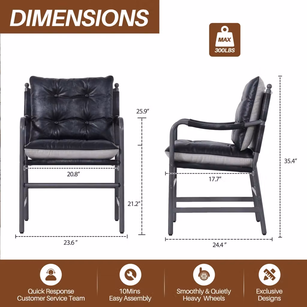 Poltrona lounge in pelle nera con struttura in metallo in stile mid century moderno OKWISH con braccioli – 2