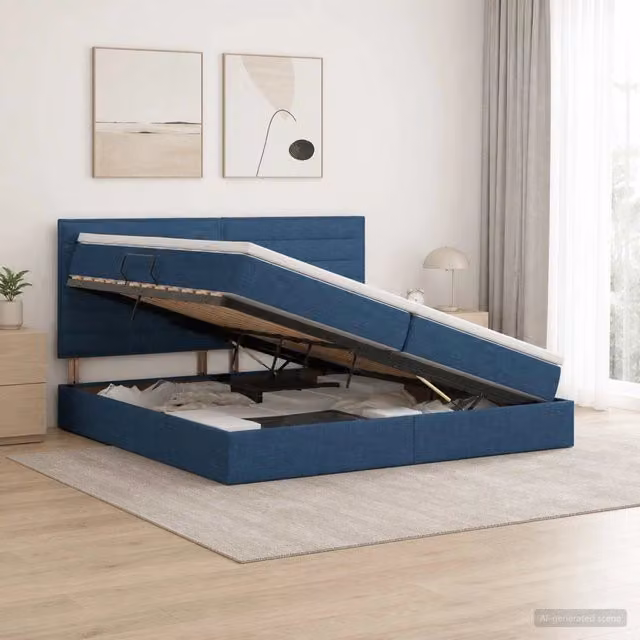 Letto con contenitore moderno vidaXL in tessuto blu L 200 cm x P 200 cm x H 140 cm – 1