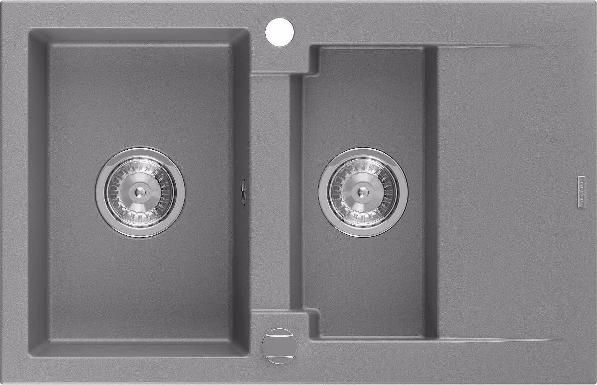 Mexen Gaspar lavello in granito 1,5 vasca con sgocciolatoio 737 x 475 mm, grigio, sifone cromato - 6507731505-71