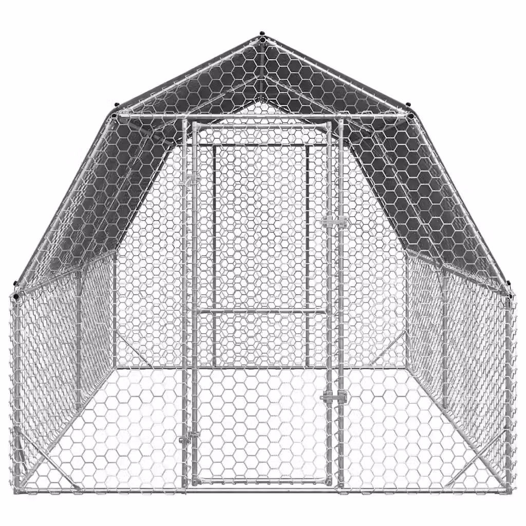 Recinto per polli Videx con tetto in acciaio zincato e plastica, colore argento, L: 4 m, P: 2,5 m, H: 2,25 m – 2