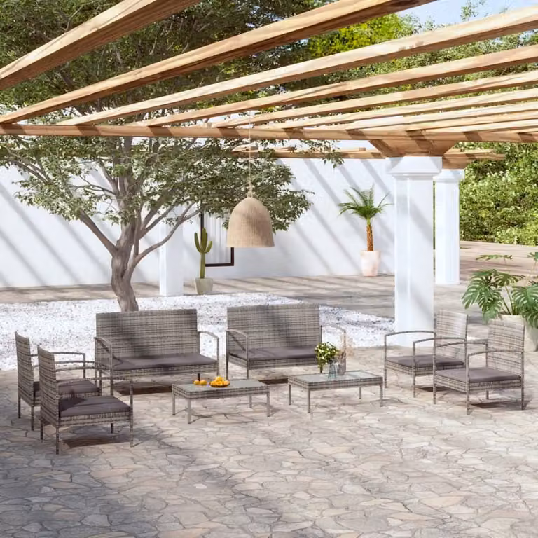 Maison Exclusive - Set da giardino 8 pezzi con cuscini in polyrattan grigio