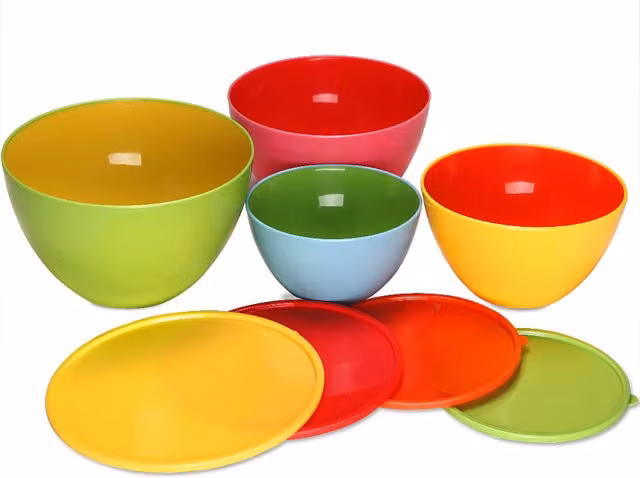 Set di 4 ciotole Monzana multicolore in plastica, impilabili e adatti a microonde e lavastoviglie, volumi da 900 ml a 4000 ml – 1