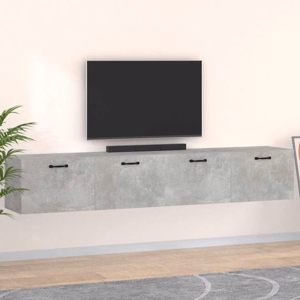 Set di 2 mobili da parete vidaXL in multistrato, colore grigio cemento, stile moderno, L 100 x P 36,5 x H 35 cm