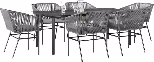 Set da Pranzo da Giardino 7 pz con Cuscini Polyrattan Vetro 3334630