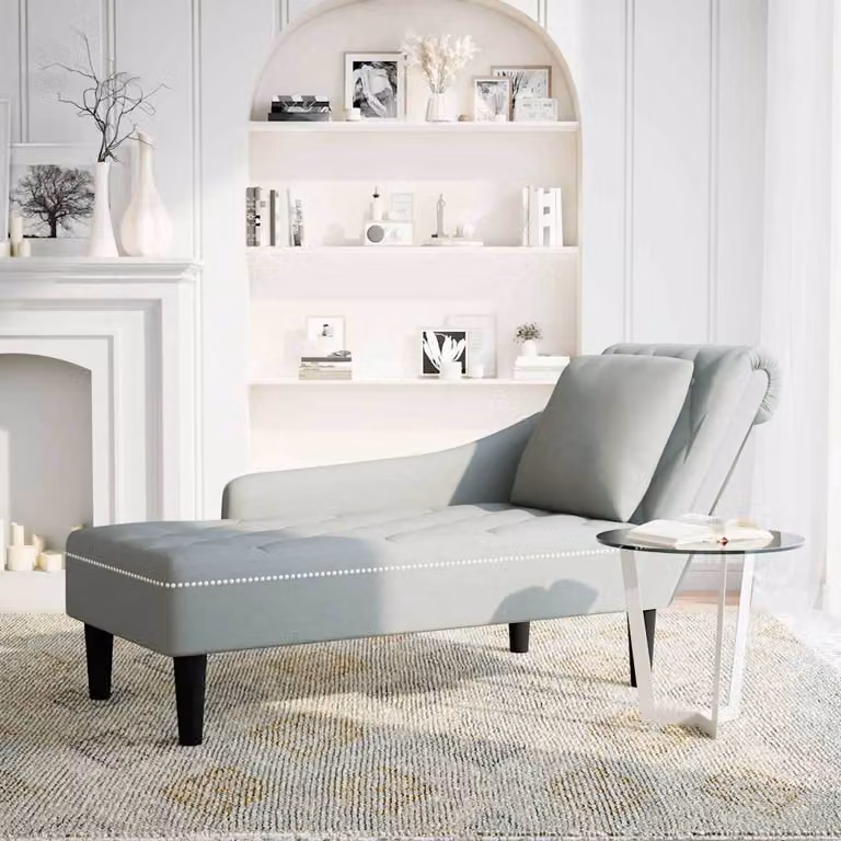vidaXL Sdraio con Cuscino e Bracciolo Destro in Velluto Grigio Chiaro