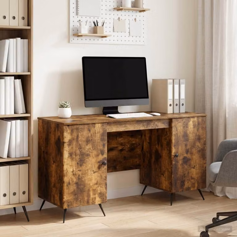 Maison Exclusive - Scrivania in legno impiallacciato noce, dimensioni 142,5 x 50 x 75 cm