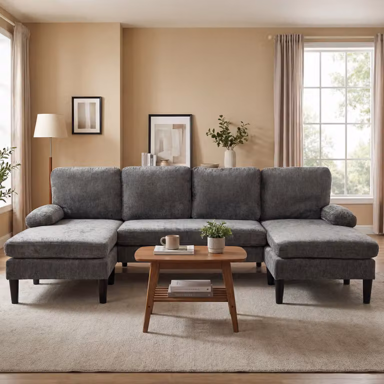 Divano angolare Costway Grigio con 4 cuscini, struttura in legno e metallo, design moderno a L per soggiorno