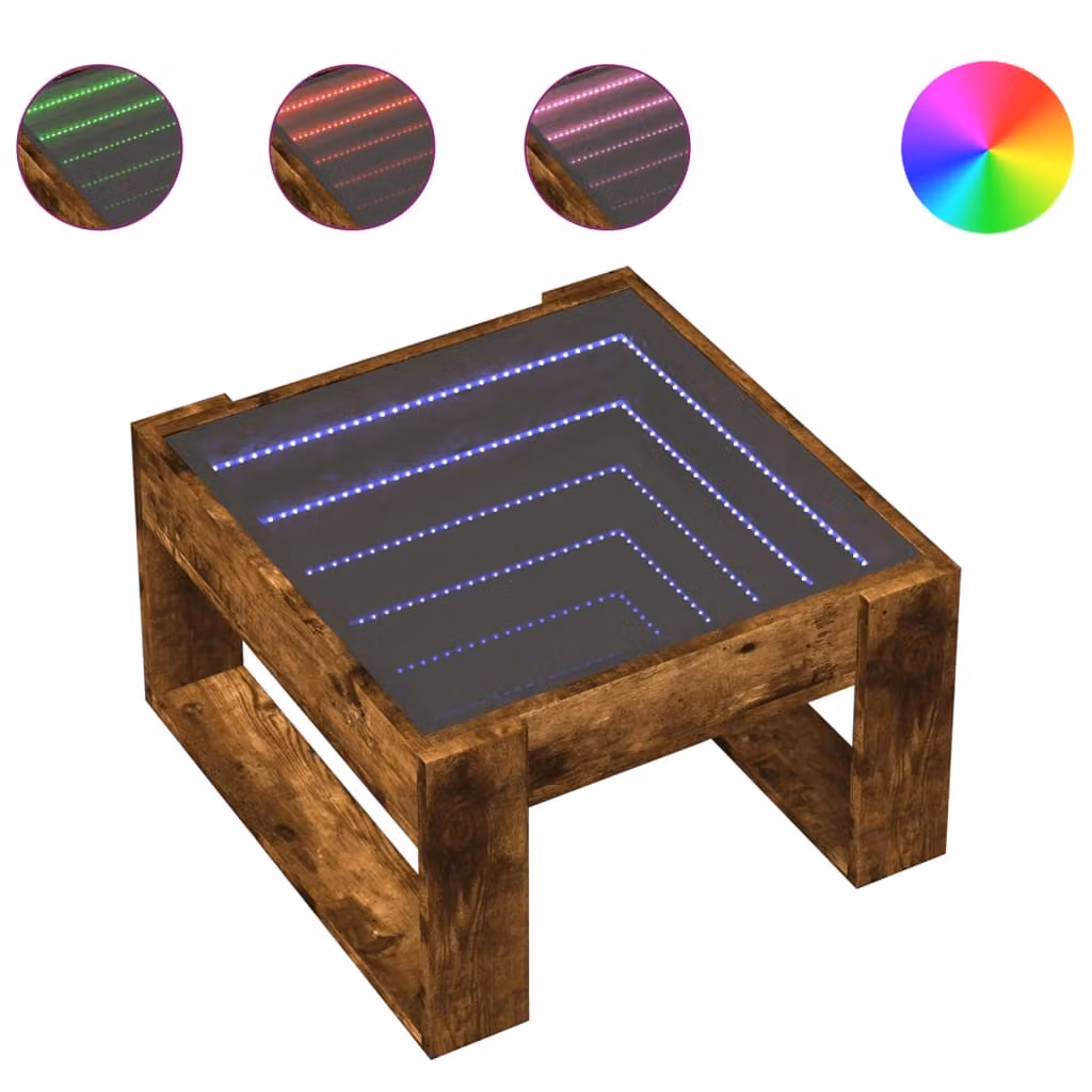 Tavolino da Salotto con LED Infinity Rovere Fumo 50x53x30 cm