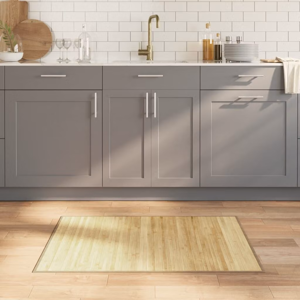Tappeto rettangolare moderno vidaXL in bambù e polipropilene, effetto legno, colore beige, L 100 x P 70 cm