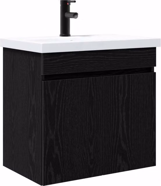 Mobile Bagno | Armadio da bagno con rubinetto Rovere Nero 61 x 40 x 74,5 cm