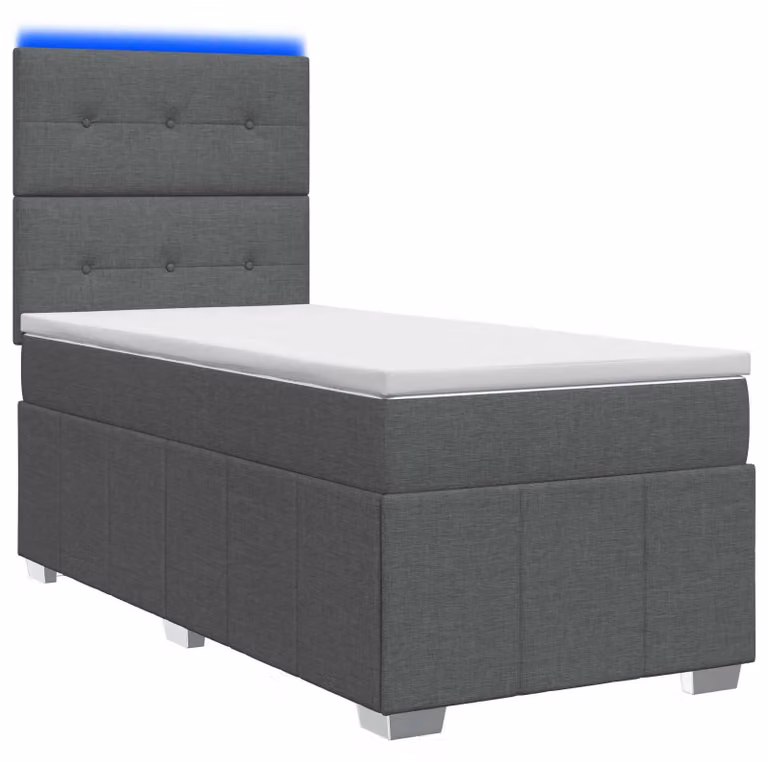 Letto boxspring LED con materasso grigio scuro 80 x 200 cm tessuto