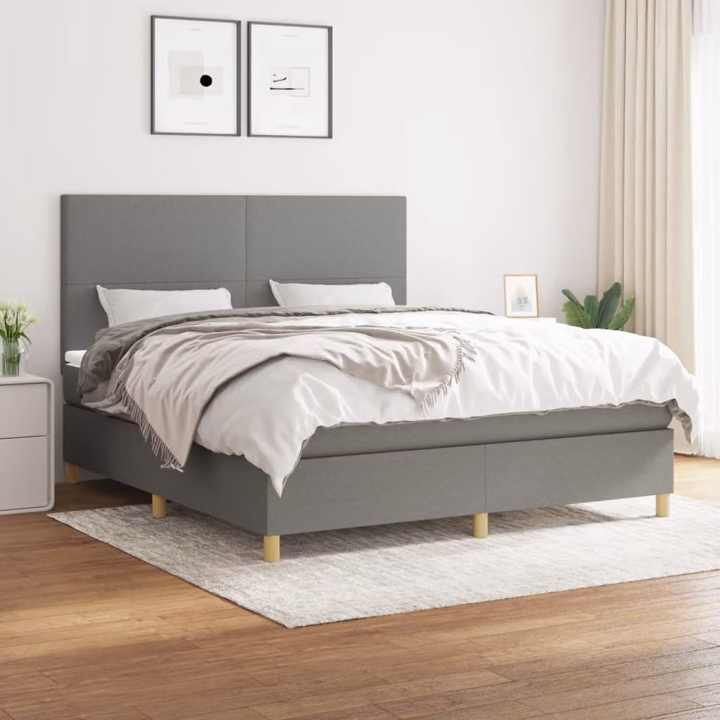 Letto Ibrido vidaXL con Giroletto a Molle e Materasso a Tasche Grigio e Bianco L/P/H: 160 x 200 x 28 cm