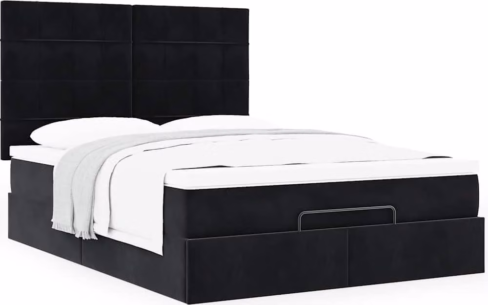 Struttura Letto Pouf con Materassi Nero 140x190 cm in Velluto