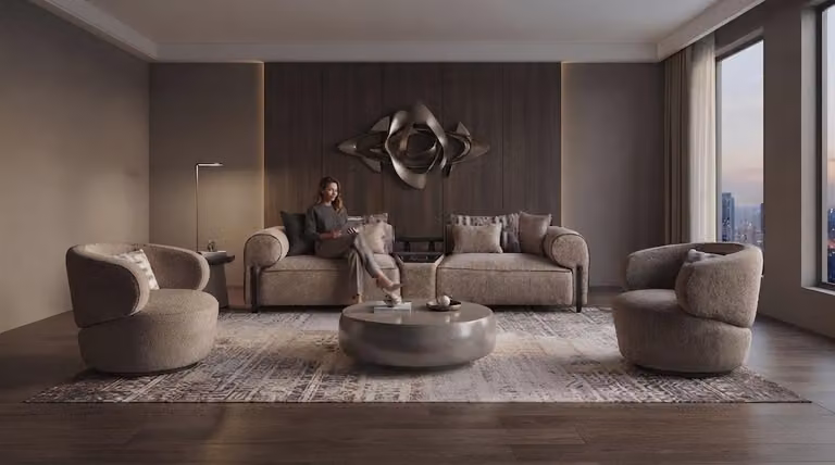 Modernes Beiges 3-Sitzer Sofa 2 Sesseln Wohnzimmer Couch