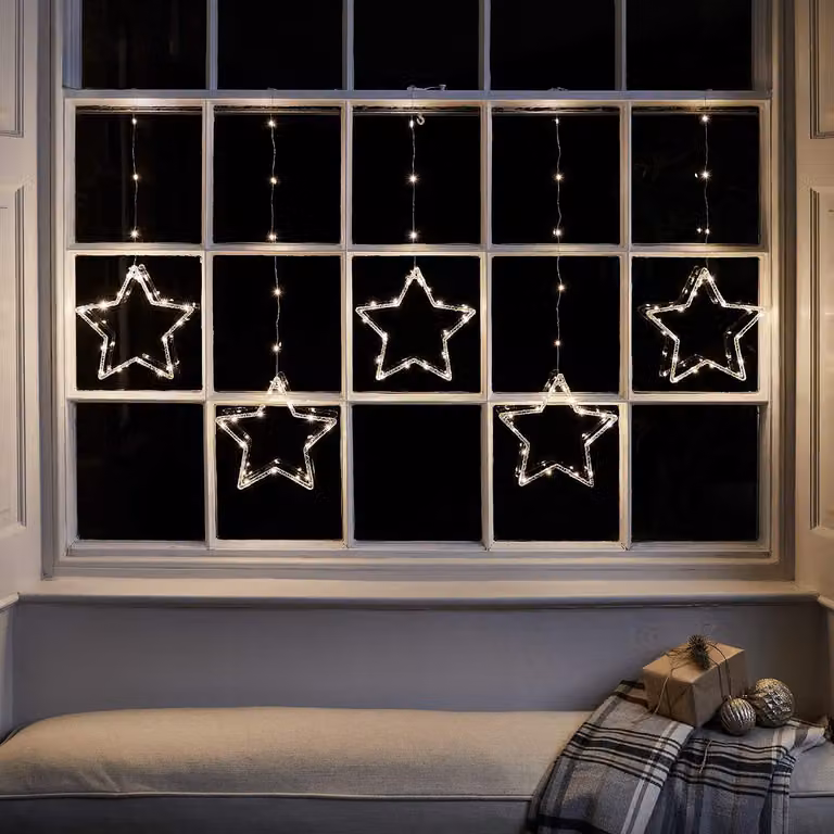Micro-LED, decorazioni a forma di stella, 2 metri, 100 LED bianco caldo, timer, decorazioni natalizie