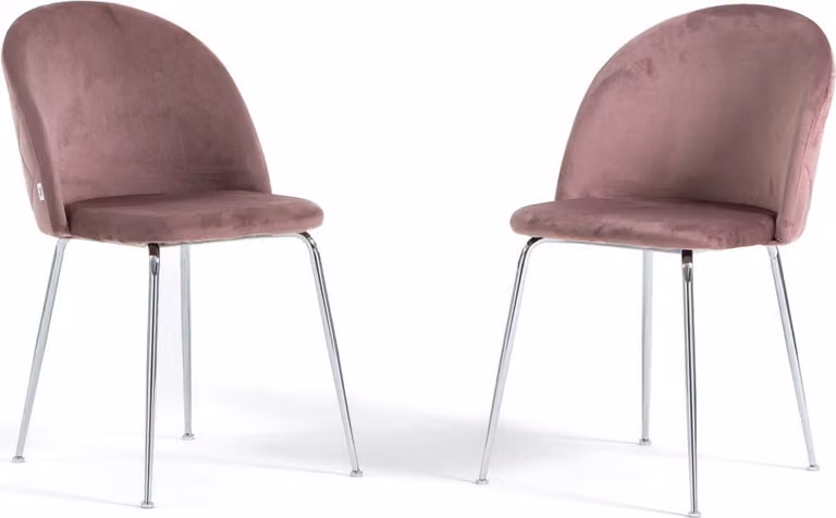 Set di 2 sedie da pranzo imbottite, gambe in metallo, design elegante per cucina, sala da pranzo, bar e ristoranti SARA - Rosa chiaro/argento