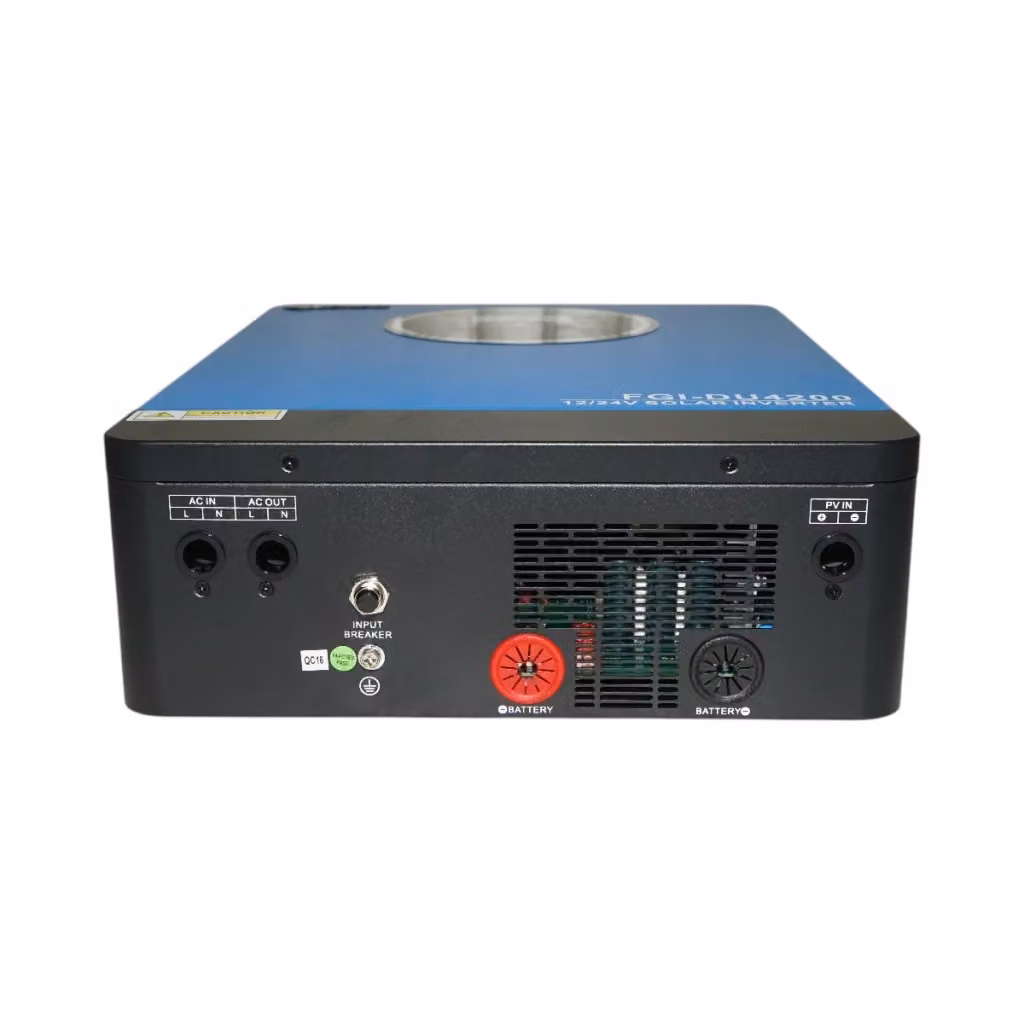 Inverter solare ibrido Bourget monofase OFF-GRID IP21 con regolatore MPPT 100A, disponibile in versione 12V/2,3kW o 24V/4,2kW, colore blu – 2