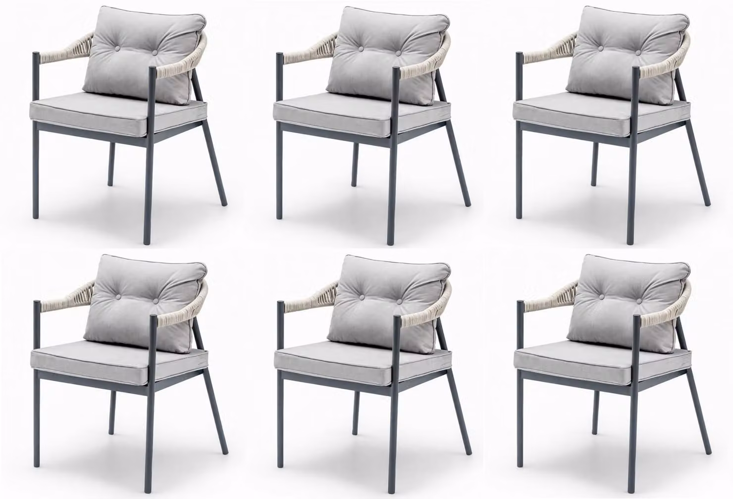Sedia grigia, stile moderno, struttura in metallo, intreccio, sedia morbida