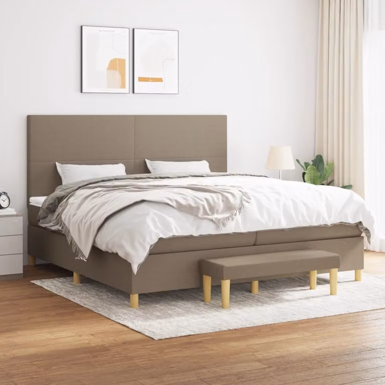 vidaXL Letto Ibrido con Giroletto a Molle e Materasso in Tessuto Beige e Bianco L/P: 200 x 200 cm, H: 128 cm