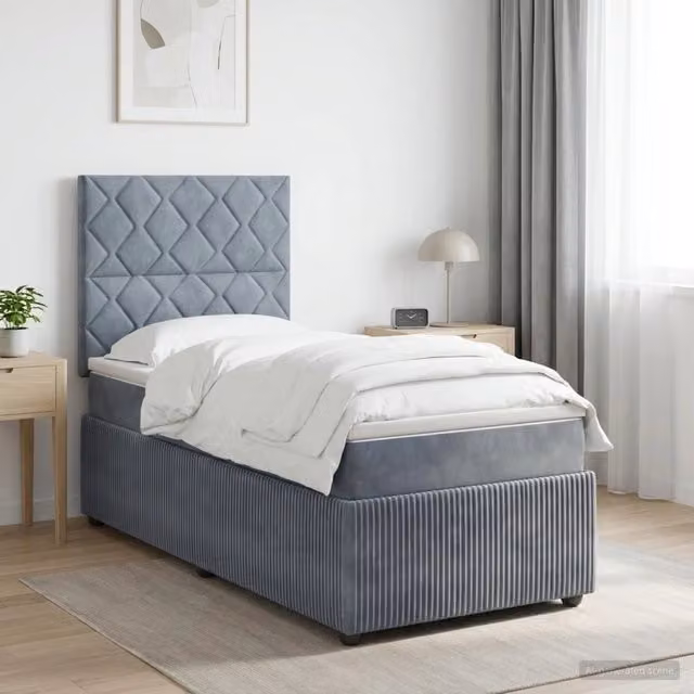 Letto box spring ibrido vidaXL con materasso a molle insacchettate in velluto grigio, L/P/H: 200 x 80 x 46 cm – 1