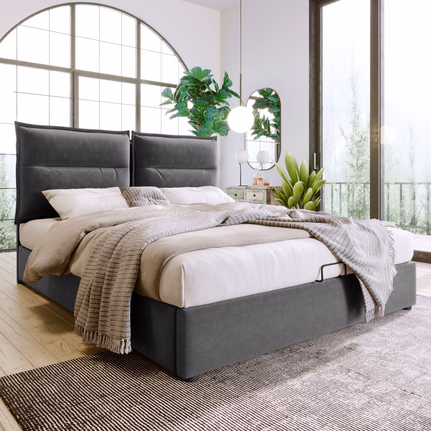 Sweiko Letto a molle idrauliche Letto imbottito 140x200cm Testata regolabile con rete a doghe Letto contenitore Letto matrimoniale in velluto Grigio (senza materasso)