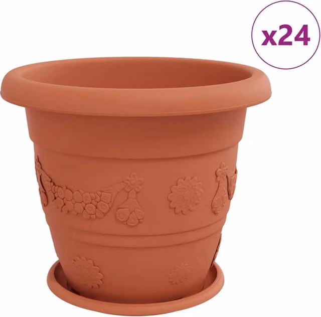 Set di 24 fioriere in plastica rosso mattone per piante da interno ed esterno, L: 39 cm, P: 32 cm – 1