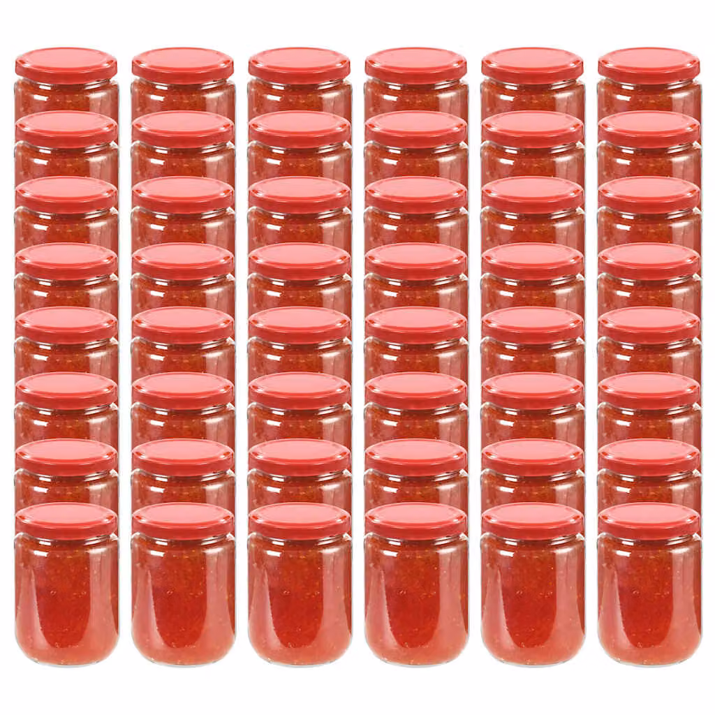 Set di 48 vasi per marmellata in vetro trasparente con coperchio rosso vidaXL, capacità 230 ml ciascuno