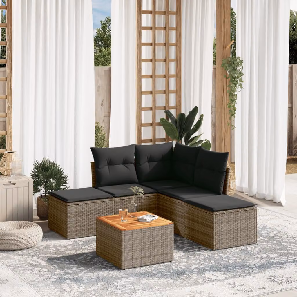 Set Divano da Giardino vidaXL 6 pz in Polyrattan Grigio con Cuscini e Tavolino – 1