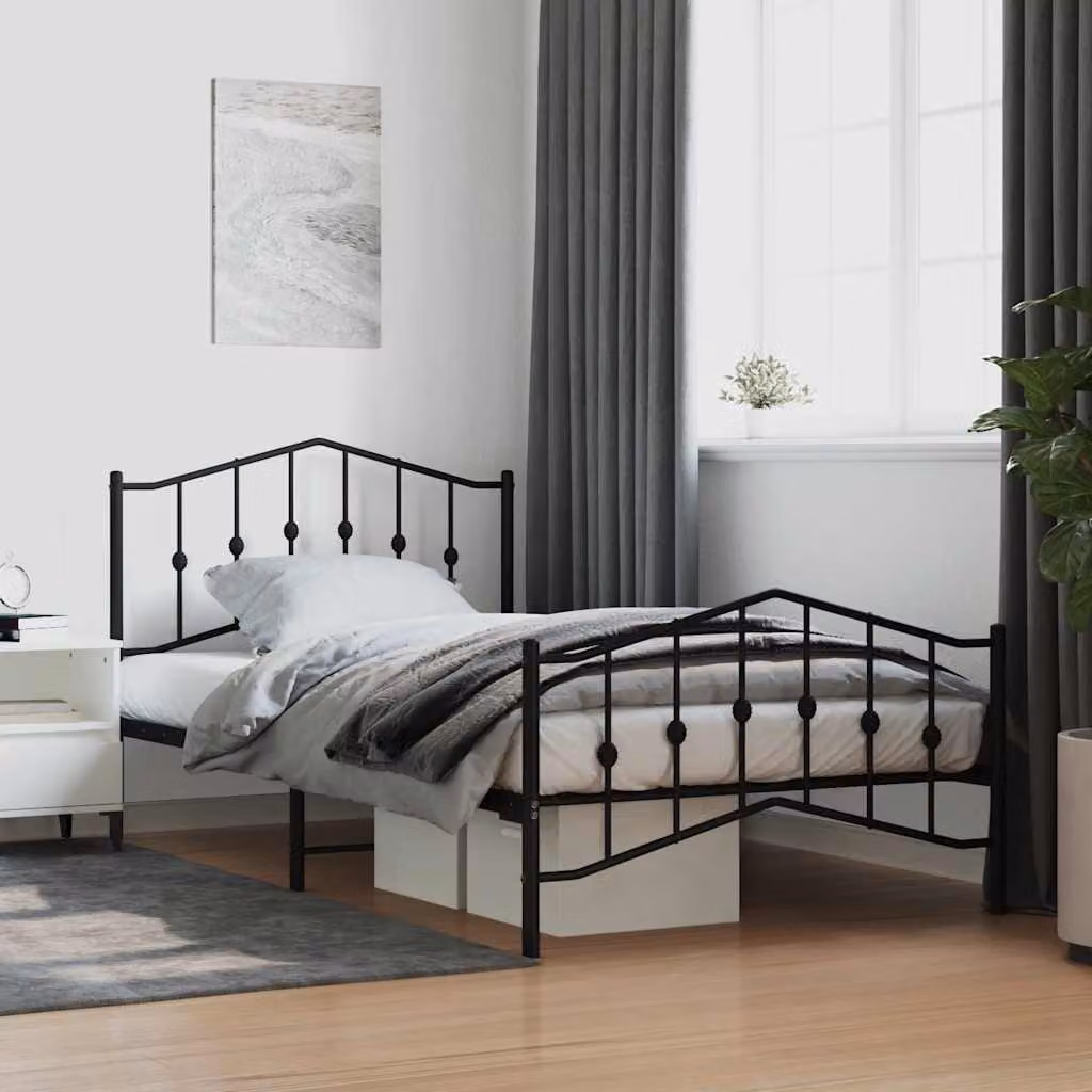 vidaXL Giroletto con Testiera e Pediera in Metallo Nero L: 112 cm, P: 207 cm