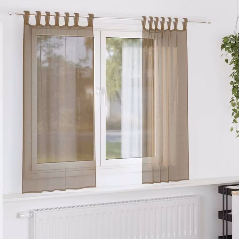 Set di 2 tende semitrasparenti in voile vidaXL con passanti, colore marrone, L: 140 cm x H: 175 cm