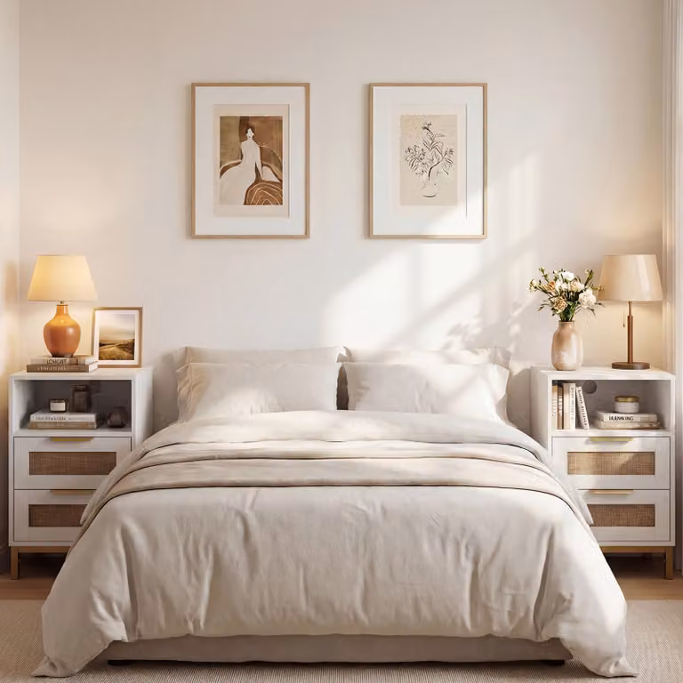 Set di 2 comodini Costway in stile boho con rattan e gambe in metallo, colore bianco, con ripiano aperto e 2 cassetti per camera da letto o soggiorno