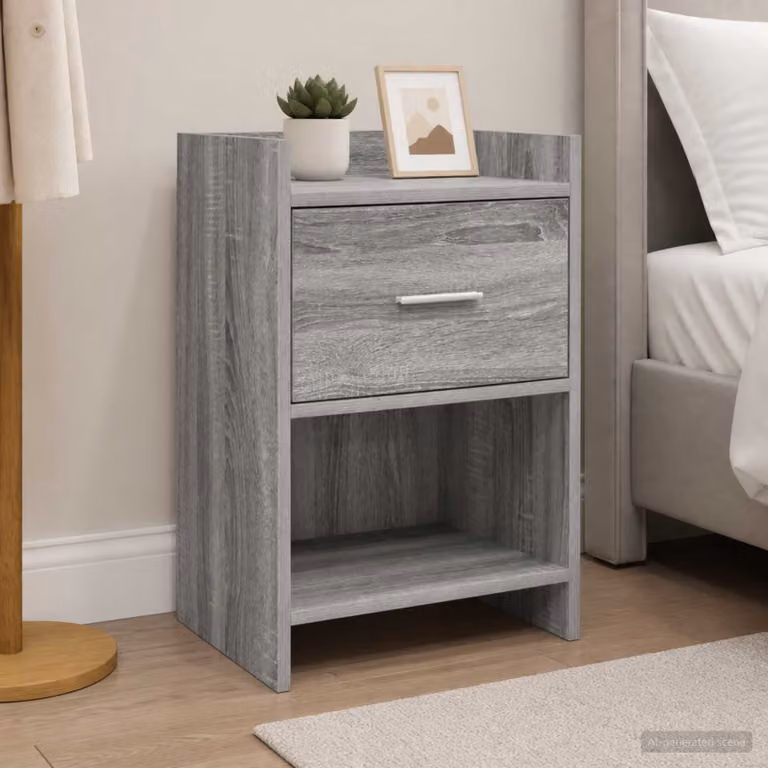 Comodino moderno vidaXL in legno MDF e metallo grigio L: 40 cm, P: 30 cm, H: 60 cm