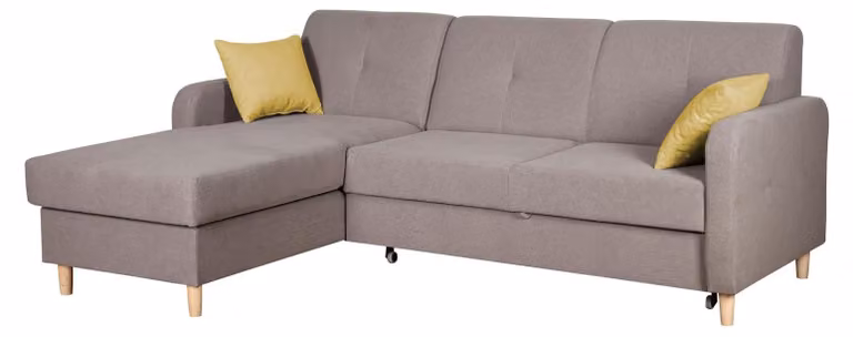 Ecksofa L-Form Sofa Couch Design Polster Modern Textil Bettfunktion Grau Stoff