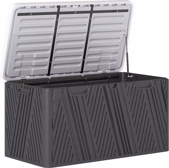 Panca Contenitore Giordanoshop in HDPE Nero e Grigio con Capacità 380L, 2 Maniglie e Leva a Gas per Giardino, L: 115 cm, P: 60 cm, H: 60 cm