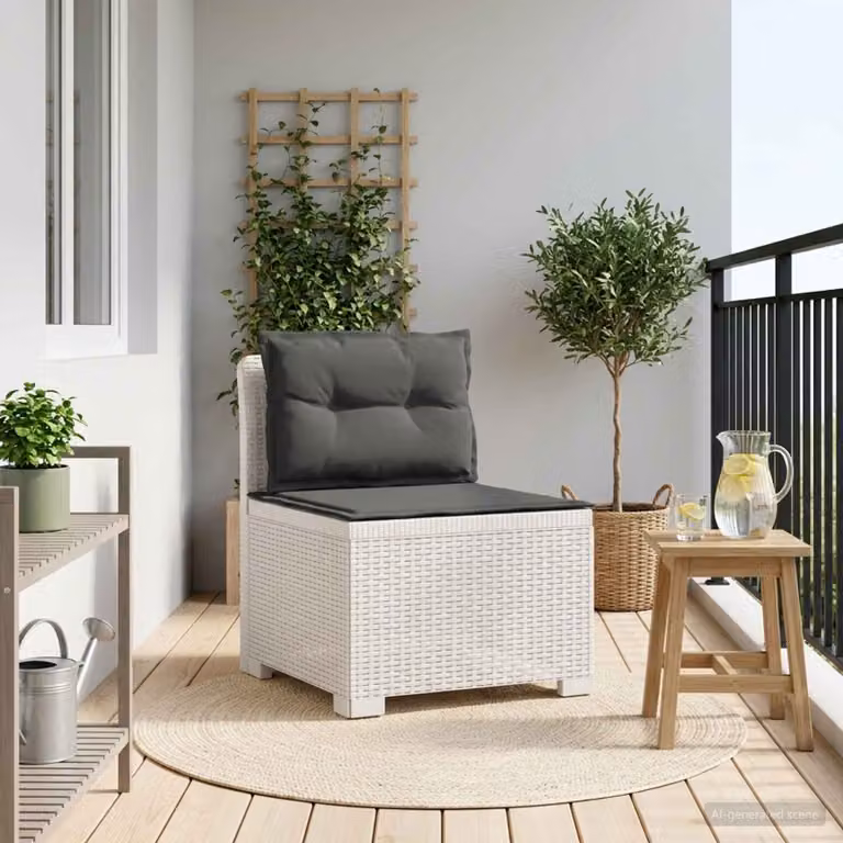 Divano da giardino singolo vidaXL con cuscini in stile rattan moderno, disponibile in bianco o antracite