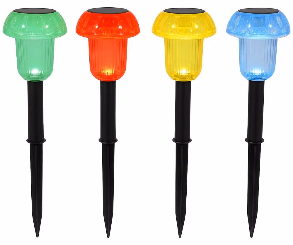 Set di 4 lampade solari a forma di fungo, colorate, alte 24 cm, con tecnologia LED