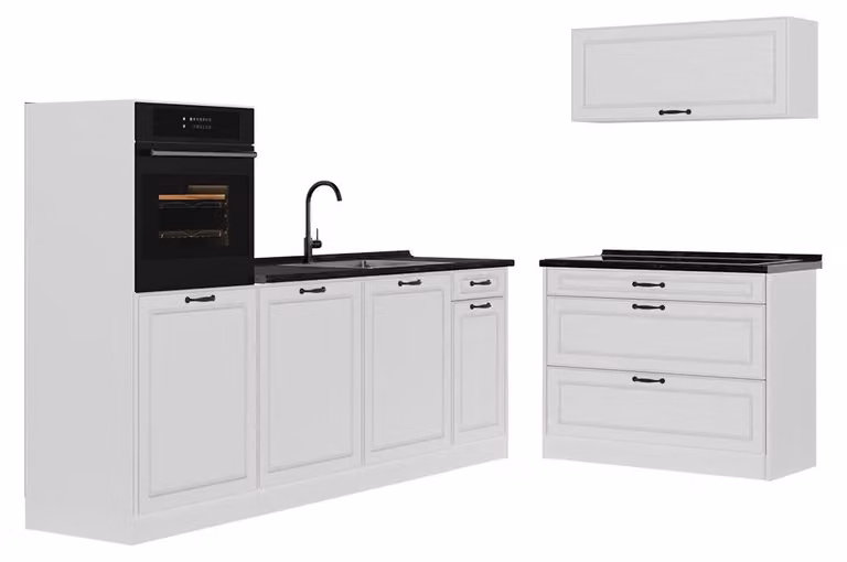 Cucina componibile Vicco R-Line Bianco country/Bianco 220 cm piano di lavoro Antracite, Model 68142