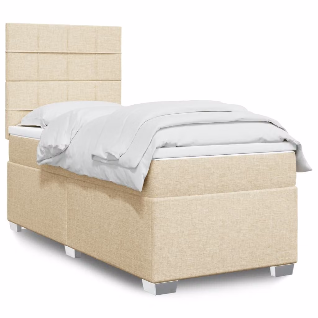 vidaXL Giroletto a Molle Ibrido con Materasso in Tessuto Beige e Bianco L/P/H: 190 x 90 cm