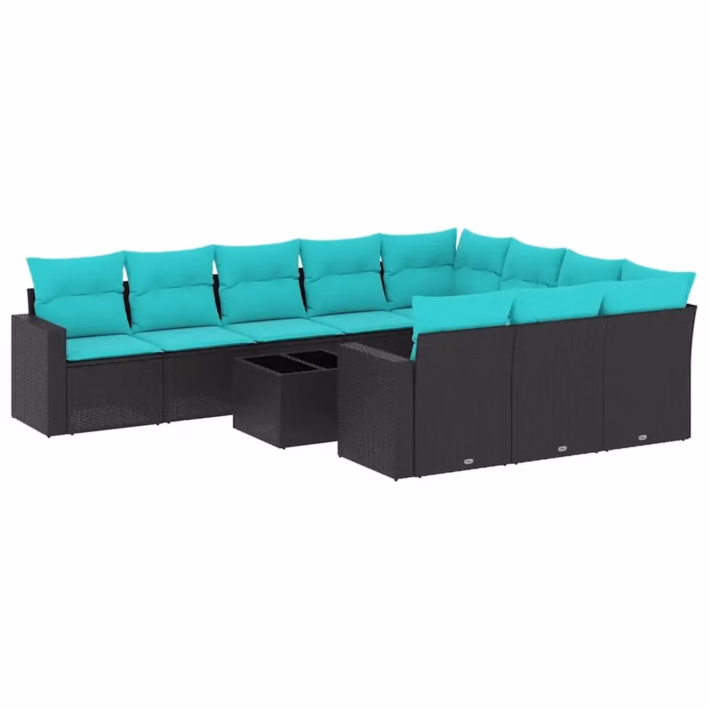 Set di divani da giardino vidaXL 11 pz in polyrattan nero con cuscini blu e tavolino da esterno – 2