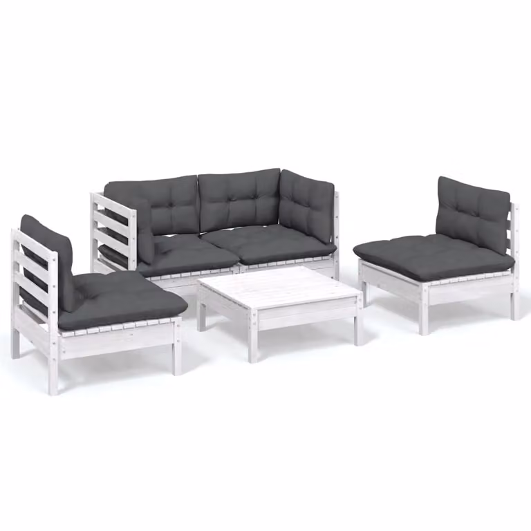 Set Salotto da Giardino 5pz con Cuscini Legno Massello di Pino