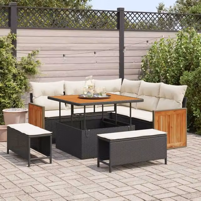 Set Divano da Giardino 8 pz 8-Numero di posti Nero e Crema 3363165