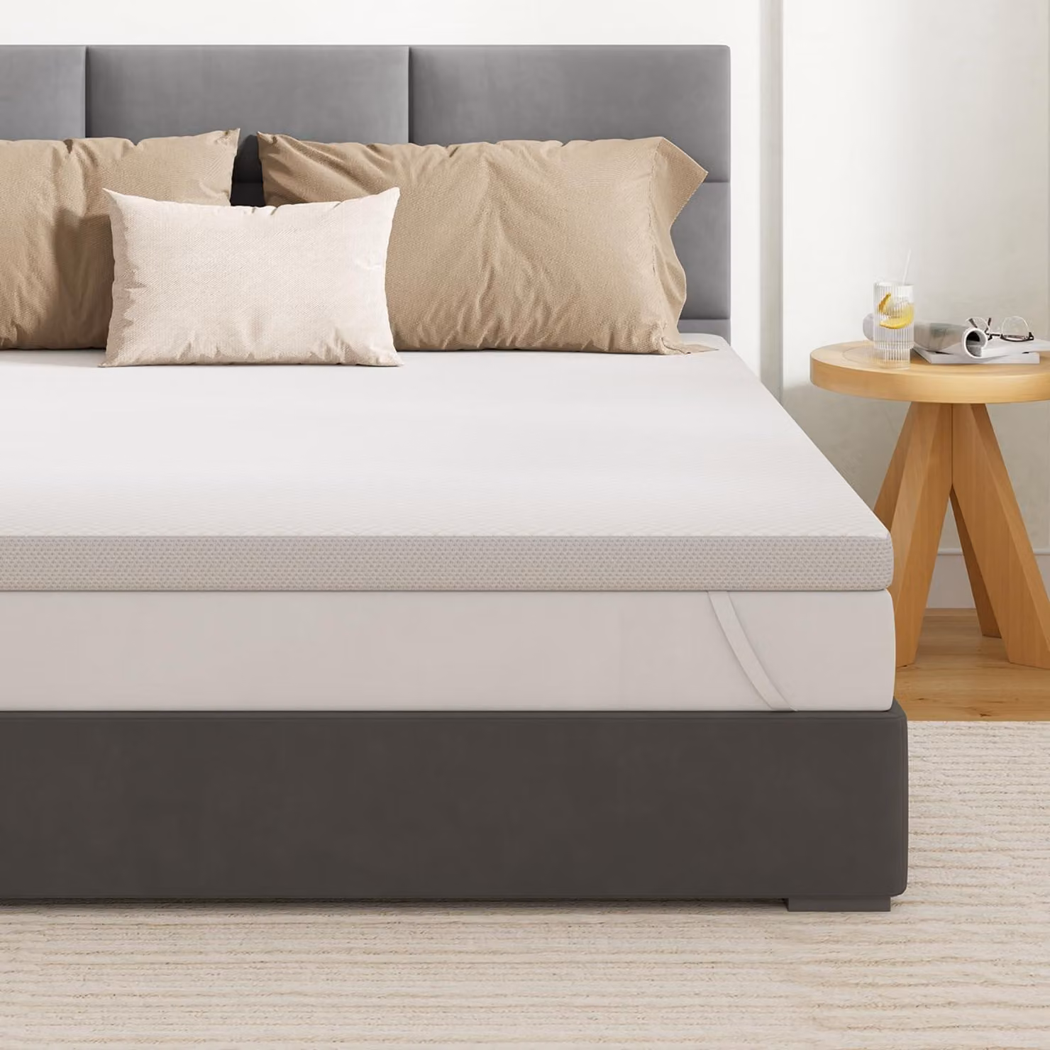 Topper per materasso, 90x200 cm, 5 cm di memory foam, colore bianco