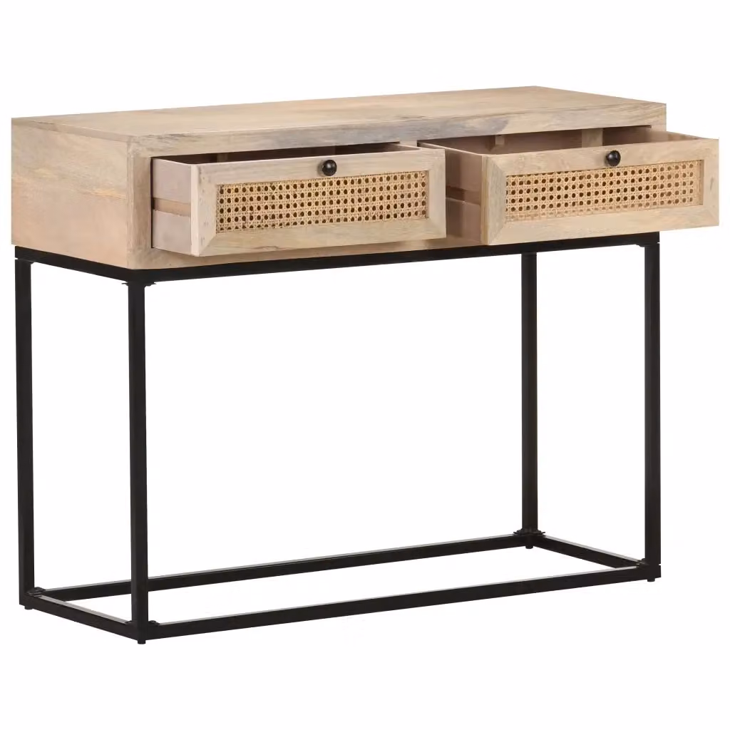 Tavolo Consolle vidaXL in Legno di Mango e Canna Naturale, Colore Marrone, L 100 x P 35 x H 76 cm – 2