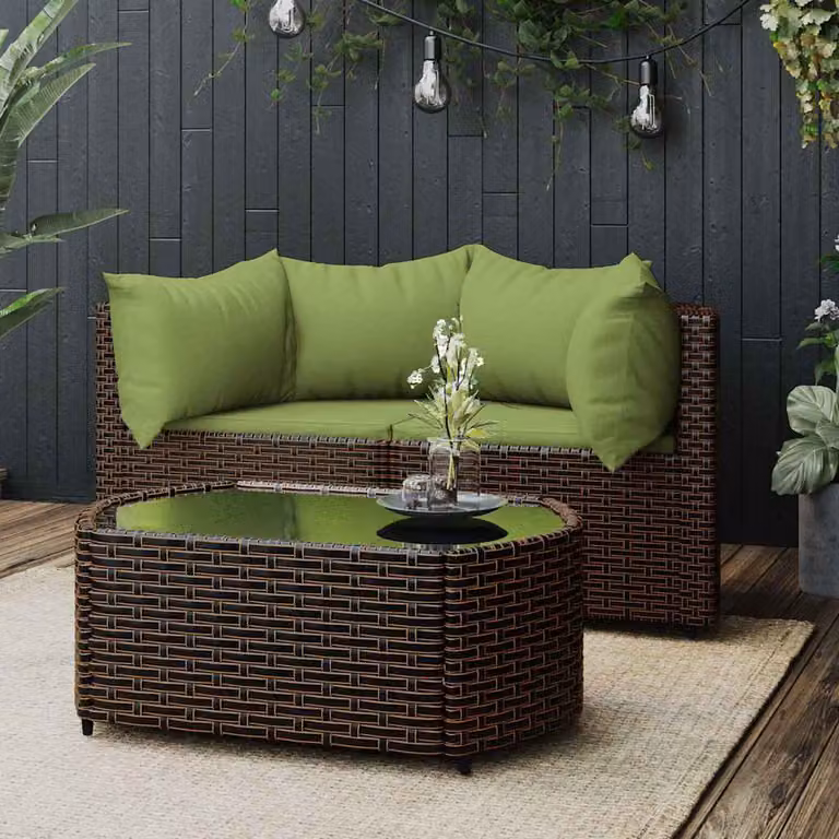 Set Mobili da Giardino Moderno vidaXL in Polyrattan Marrone e Verde con Cuscini e Tavolino da Esterno