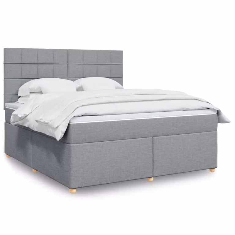 vidaXL Giroletto a Molle Ibrido con Materasso in Tessuto Grigio e Bianco L/P: 180 x 200 cm