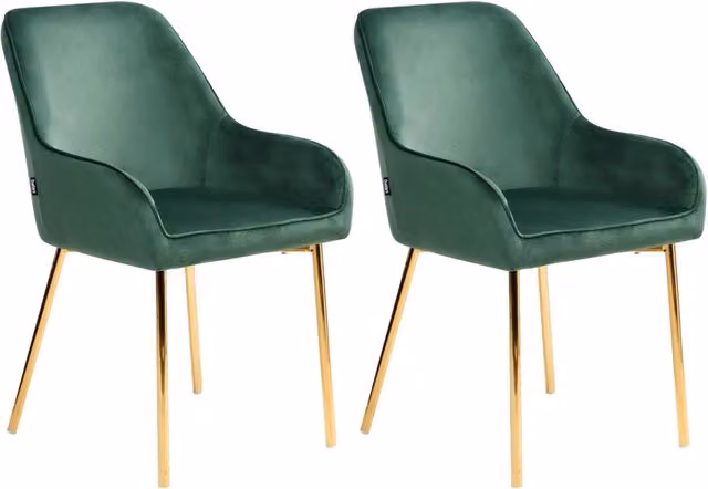 Set di 2 sedie da pranzo BELIANI in velluto verde con gambe in metallo dorato stile glamour retrò