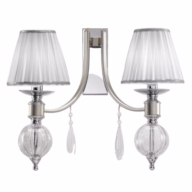 Cremasco Applique da parete 7330, dimmerabile, Cromo / Argento, Soggiorno / Sala da pranzo, Tessuto / Stoffa / Seta, Antico, Applique
