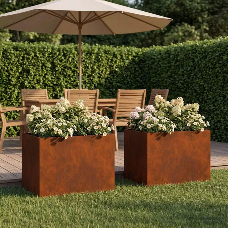 Set di 2 vasi da giardino vidaXL in acciaio color marrone, L 40 cm x P 30 cm x H 30 cm