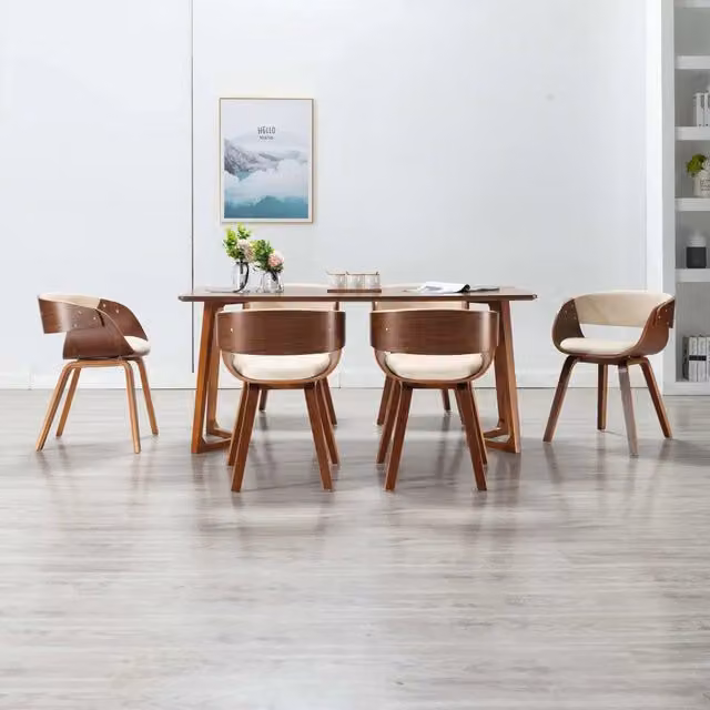 Set di 6 sedie da pranzo vidaXL in legno e similpelle color beige e marrone per cucina e sala da pranzo – 1