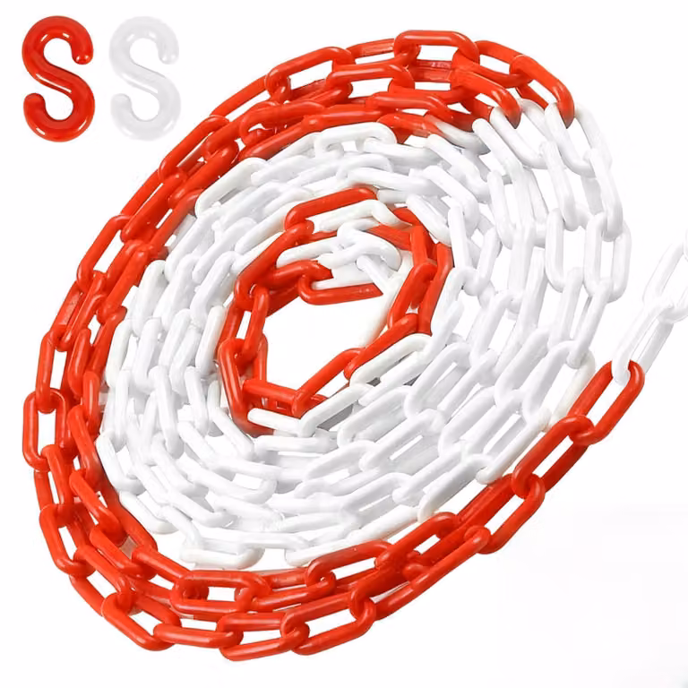 Catena di sicurezza rosso e bianco, in plastica, 10 metri x 6 mm, con ganci a S